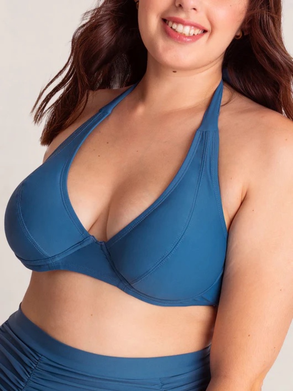 Shapermint Essentials Full Coverage Halter Bikini Top Blue M NWT UPF 50
